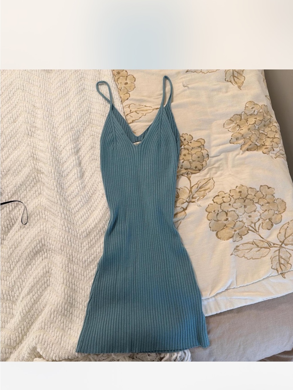 Ribbed V-Neck Slip Dress in Teal Blue small